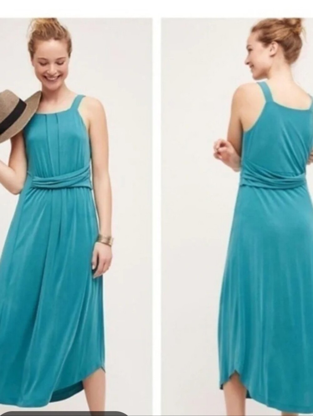 Maeve Anthropologie Azores Halter Midi Dress Teal L Jersey Model Stretch